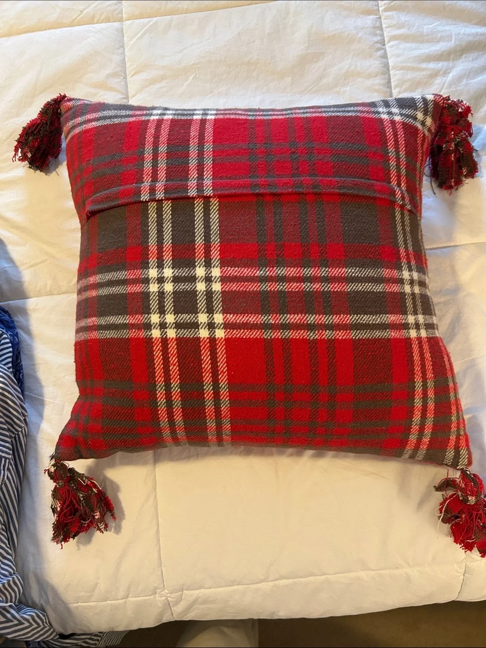 Merry and Bright Red Plaid Holiday Throw Pillow